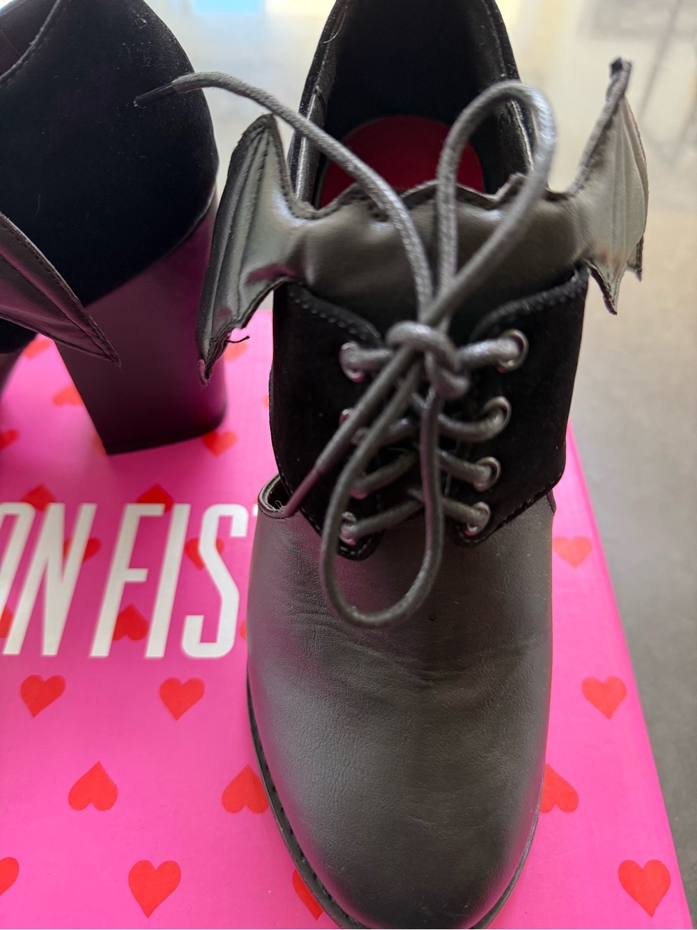 Iron Fist Black Bat Wing Lace-Up Block Heels - Picture 3 of 5